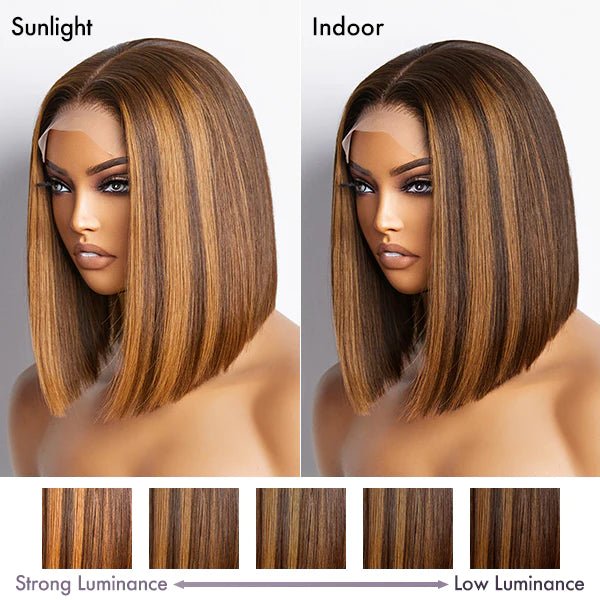 Glueless Chestnut Brown Highlight 4x4 HD Lace Bob Wig