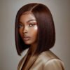 Glueless Dark Brown Bone Straight 4x4 HD Lace Bob Wig