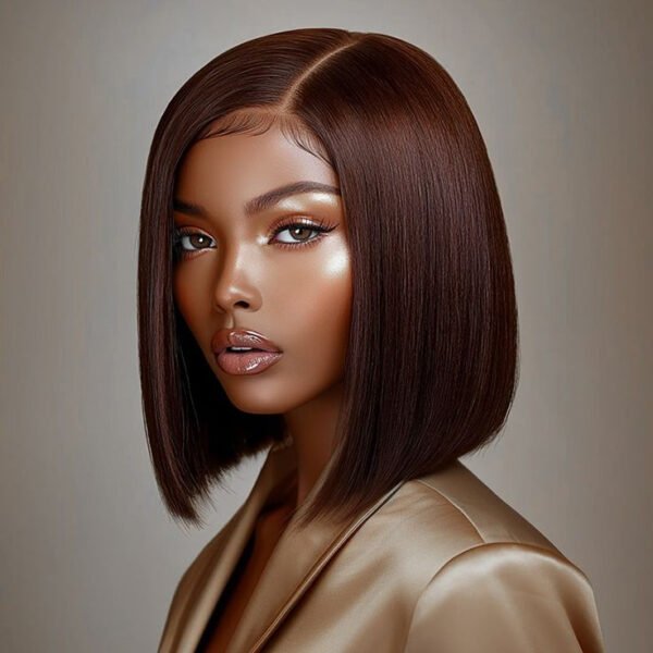 Glueless Dark Brown Bone Straight 4x4 HD Lace Bob Wig