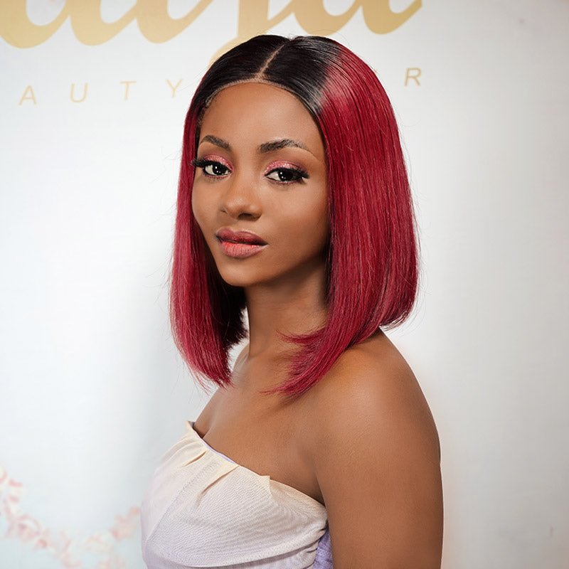 Glueless Burgundy 4x4 Closure Straight Bob Wig – 12" | 100% Human Hair - Image 4
