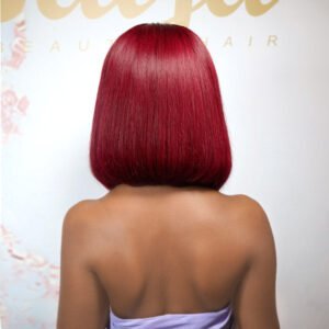 Glueless Burgundy 4x4 Closure Straight Bob Wig – 12" | 100% Human Hair