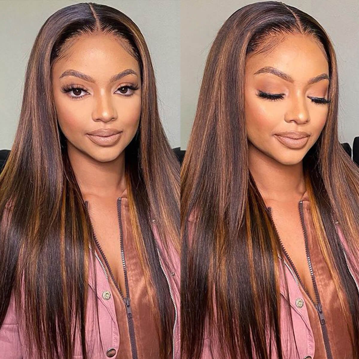 26” Chestnut Brown Highlights 13x4 Frontal Wig