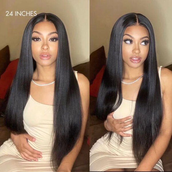 180% Density Silky Straight Glueless 4x4 Closure Lace Wig – Natural Black
