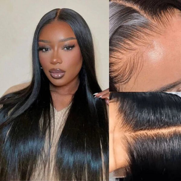 180% Density Silky Straight Glueless 4x4 Closure Lace Wig – Natural Black