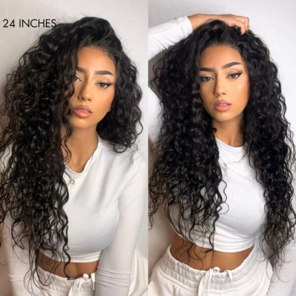Premium Water Wave Frontal Lace Wig – 280% Density, Natural Black