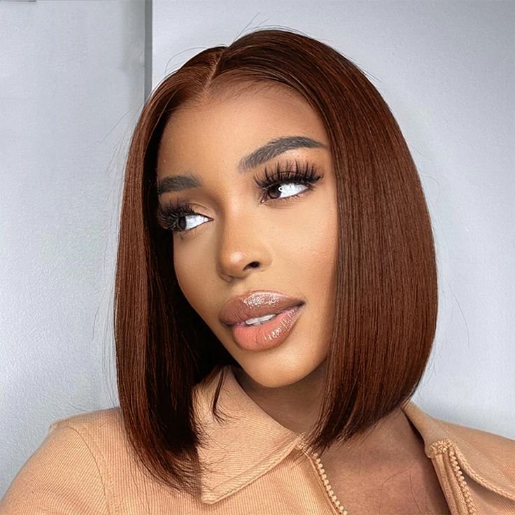 Chestnut Brown Blunt Bob 4x4 HD Lace Wig - Image 4