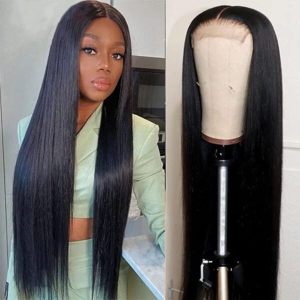 180% Density Silky Straight Glueless 4x4 Closure Lace Wig – Natural Black