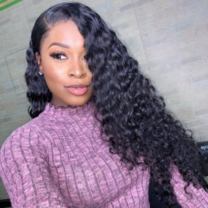 Premium Water Wave Frontal Lace Wig – 280% Density, Natural Black
