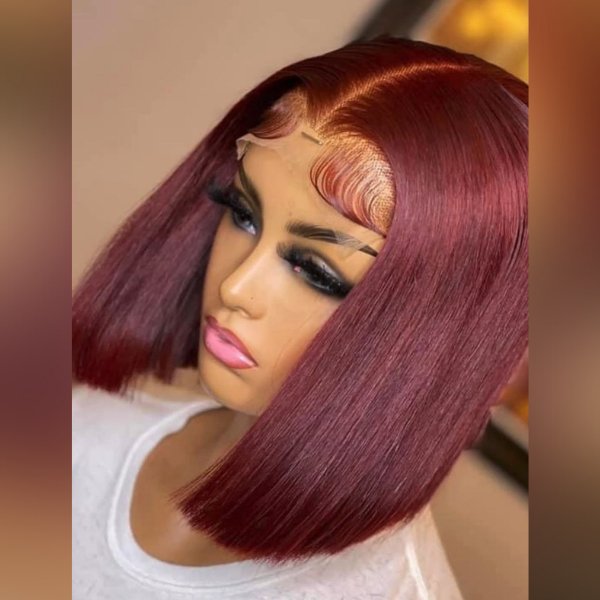 Burgundy 4X4 Closure Bob Wig – 12" Glueless Human Hair