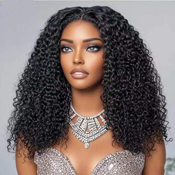Glueless Super Double Drawn Pixie Curl Lace Wig – 4X4 Closure, Natural Black